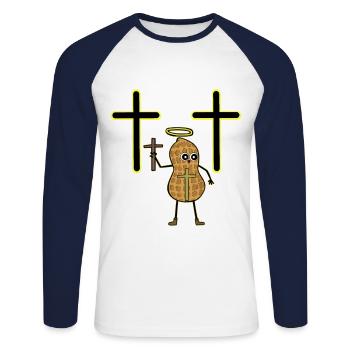 Cacahuète Halo Croix Croix Crucifix - T-shirt baseball manches longues Homme - blanc/marine - Devant - Nik (191cm)
