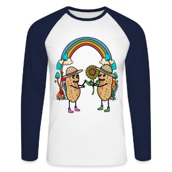 Cacahuète noix arc-en-ciel tournesol jardinage - T-shirt baseball manches longues Homme - blanc/marine - Devant - Nik (191cm)