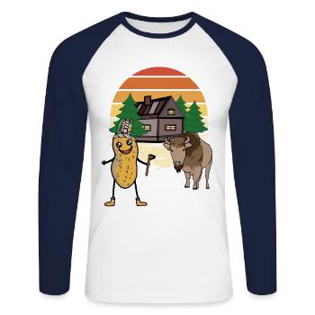 Arachide, Bison de buffle, Noix du Far West - T-shirt baseball manches longues Homme - blanc/marine - Devant - Nik (191cm)