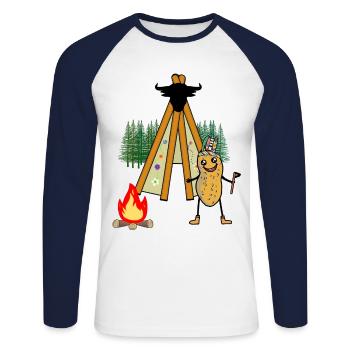 Teepee Peanut Wild West Campfire Warrior Nut - Unisex Long Sleeve Baseball T-Shirt - white/navy - Front - Nik (191cm)