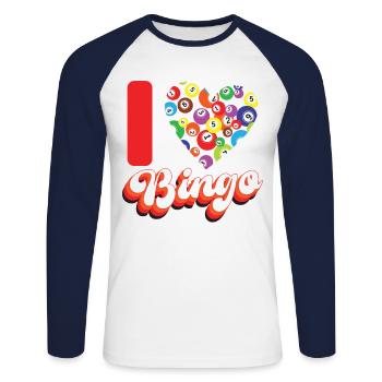 Bingo Player Heart I Love Bingo - Unisex Long Sleeve Baseball T-Shirt - white/navy - Front - Nik (191cm)