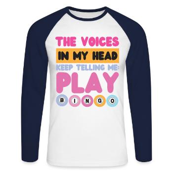 Joueur de bingo Les voix dans ma tête - T-shirt baseball manches longues Homme - blanc/marine - Devant - Nik (191cm)