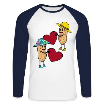 Peanut Valentine Valentine's Day Heart Love Nut - Unisex Long Sleeve Baseball T-Shirt - white/navy - Front - Nik (191cm)