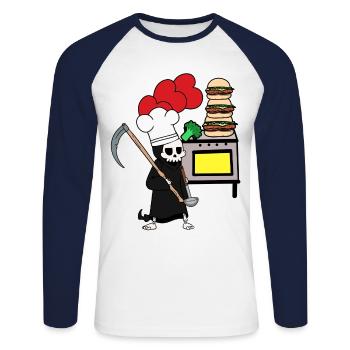 Sensenmann Tod Koch Halloween kochen Sense - Unisex Baseballshirt langarm - Weiß/Navy - Vorne - Nik (191cm)