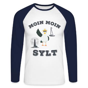 Moin Moin Sylt lustiger Nordsee Insel Möwen Spruch - Unisex Baseballshirt langarm - Weiß/Navy - Vorne - Nik (191cm)