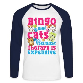 Bingo Player Cat Bingo And Cats - Unisex Baseballshirt langarm - Weiß/Navy - Vorne - Nik (191cm)