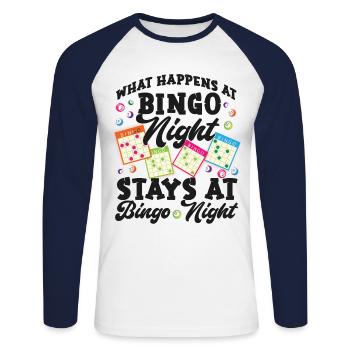 Joueur de bingo Que se passe-t-il au bingo ? - T-shirt baseball manches longues Homme - blanc/marine - Devant - Nik (191cm)