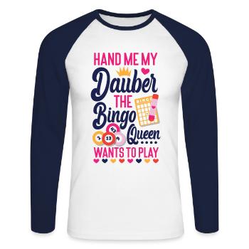 Bingo Player Queen Hand Me My - Unisex Baseballshirt langarm - Weiß/Navy - Vorne - Nik (191cm)