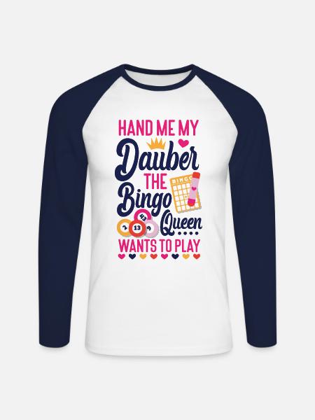 Bingo spiller dronning hånd mig min - Langærmet herre-baseballshirt - hvid/marineblå