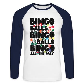 Boules de bingo de Noël Bingo Player - T-shirt baseball manches longues Homme - blanc/marine - Devant - Nik (191cm)