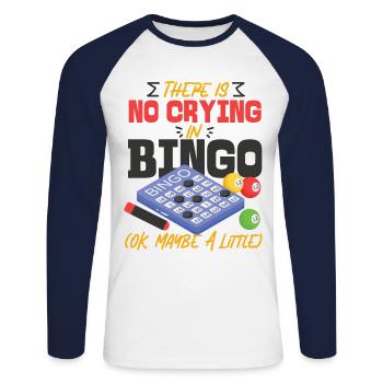 Joueur de bingo il n’y a pas de pleurs - T-shirt baseball manches longues Homme - blanc/marine - Devant - Nik (191cm)