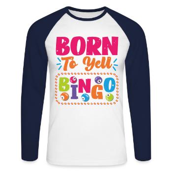 Joueur de bingo né pour crier bingo - T-shirt baseball manches longues Homme - blanc/marine - Devant - Nik (191cm)