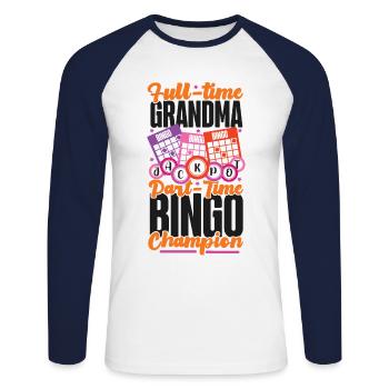 Joueur de bingo Grand-mère à temps plein - T-shirt baseball manches longues Homme - blanc/marine - Devant - Nik (191cm)