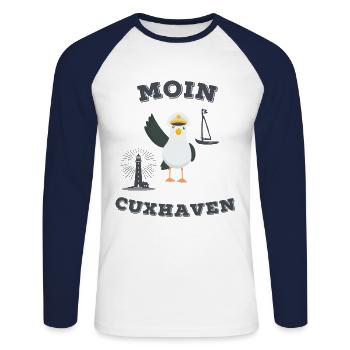 Cuxhaven Nordsee Moin lustige Matrosen Möwe See - Unisex Baseballshirt langarm - Weiß/Navy - Vorne - Nik (191cm)