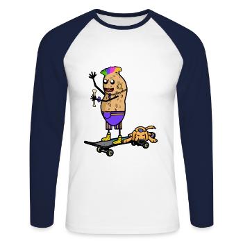 Erdnuss Skater Hund Jugendlicher Jugendliche - Unisex Baseballshirt langarm - Weiß/Navy - Vorne - Nik (191cm)