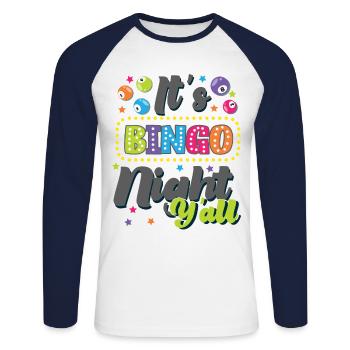 Bingo Player C’est la soirée bingo - T-shirt baseball manches longues Homme - blanc/marine - Devant - Nik (191cm)
