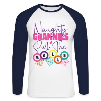 Bingo Player Grandma Naughty - Unisex Baseballshirt langarm - Weiß/Navy - Vorne - Nik (191cm)