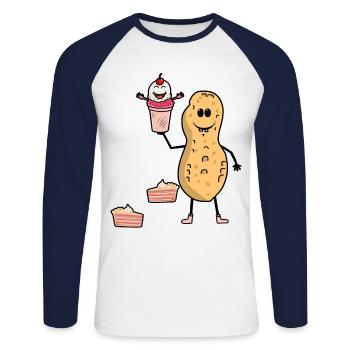 Gâteau aux cacahuètes Crème glacée Snacking Cacahuètes Été - T-shirt baseball manches longues Homme - blanc/marine - Devant - Nik (191cm)