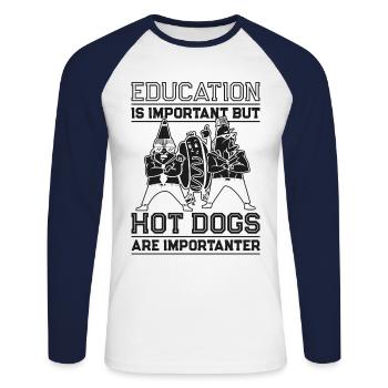 Hot Dog Adult Education Is - Unisex Baseballshirt langarm - Weiß/Navy - Vorne - Nik (191cm)