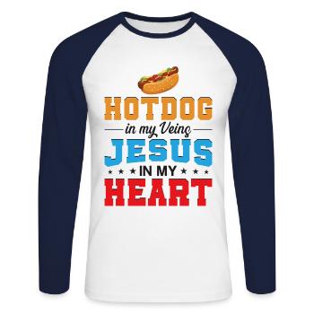 Hot Dog Adult Jesus Faith - Unisex Long Sleeve Baseball T-Shirt - white/navy - Front - Nik (191cm)