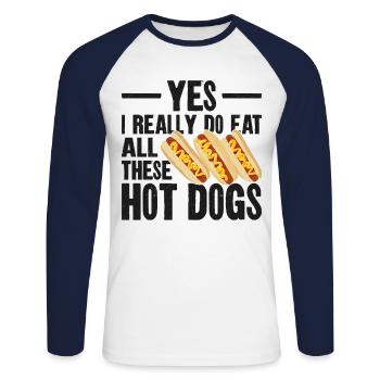 Hot Dog Adult Yes, I Really Do Eat - Unisex Long Sleeve Baseball T-Shirt - white/navy - Front - Nik (191cm)