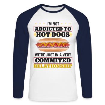 Hot Dog Adult I'm Not Addicted To - Unisex Baseballshirt langarm - Weiß/Navy - Vorne - Nik (191cm)