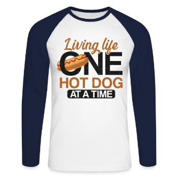 Hot Dog Adulte Vivre La Vie Un Hot - T-shirt baseball manches longues Homme - blanc/marine - Devant - Nik (191cm)