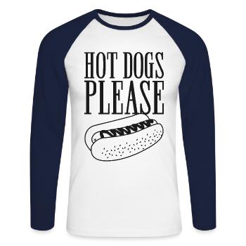 Hot Dog Adult Hot Dogs Please - Unisex Long Sleeve Baseball T-Shirt - white/navy - Front - Nik (191cm)