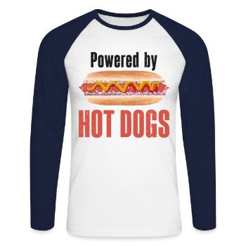 Hot Dog Adult Powered By Hot Dogs - Unisex Long Sleeve Baseball T-Shirt - white/navy - Front - Nik (191cm)