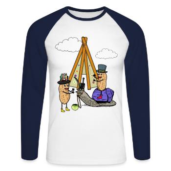 Peanut Wild West Nut Teepee Snail Hippie - Unisex Long Sleeve Baseball T-Shirt - white/navy - Front - Nik (191cm)