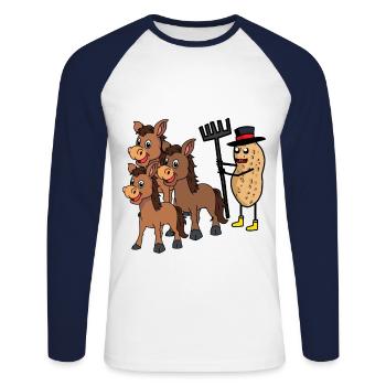 Noix de cacahuète Conducteur d’âne Cheval Cheval Noix de cheval - T-shirt baseball manches longues Homme - blanc/marine - Devant - Nik (191cm)
