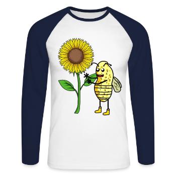Erdnuss Sonnenblume Nuss Biene Insekt - Unisex Baseballshirt langarm - Weiß/Navy - Vorne - Nik (191cm)