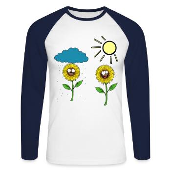 Sunflower Sunflowers Weather Rain Sun Cloud - Unisex Long Sleeve Baseball T-Shirt - white/navy - Front - Nik (191cm)