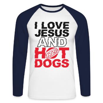 Hot Dog Adulte Jésus Foi - T-shirt baseball manches longues Homme - blanc/marine - Devant - Nik (191cm)