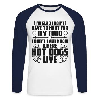 Hot Dog Adult I'm Glad I Don't - Unisex Long Sleeve Baseball T-Shirt - white/navy - Front - Nik (191cm)