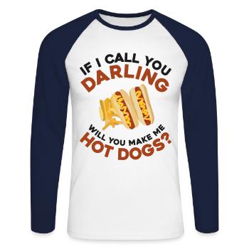 Hot Dog Adulte Si Je T’appelle - T-shirt baseball manches longues Homme - blanc/marine - Devant - Nik (191cm)