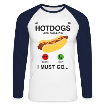 Hot Dog Adult Phone Display Hot - Unisex Long Sleeve Baseball T-Shirt - white/navy - Front - Nik (191cm)