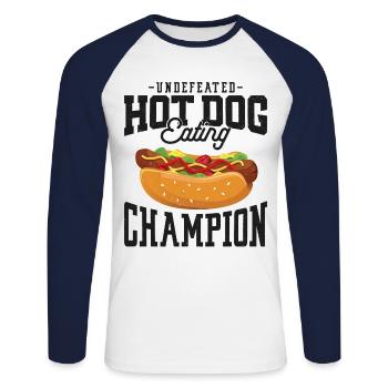 Hot Dog Adulte Hot-Dog Invaincu - T-shirt baseball manches longues Homme - blanc/marine - Devant - Nik (191cm)