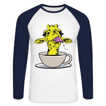 Guten Morgen Giraffe Giraffen Kaffeetasse Kaffee - Unisex Baseballshirt langarm - Weiß/Navy - Vorne - Nik (191cm)