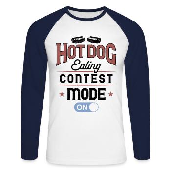 Hot-dog Adulte Manger des hot-dogs - T-shirt baseball manches longues Homme - blanc/marine - Devant - Nik (191cm)