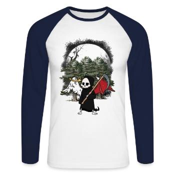 Sensenmann Engel Teufel Halloween Wald Tod - Unisex Baseballshirt langarm - Weiß/Navy - Vorne - Nik (191cm)
