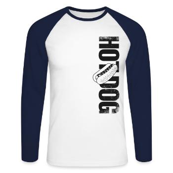 Hot Dog Adult Hot Dog - Unisex Baseballshirt langarm - Weiß/Navy - Vorne - Nik (191cm)