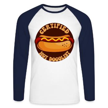 Hot Dog Adult Certified Hot - Unisex Baseballshirt langarm - Weiß/Navy - Vorne - Nik (191cm)