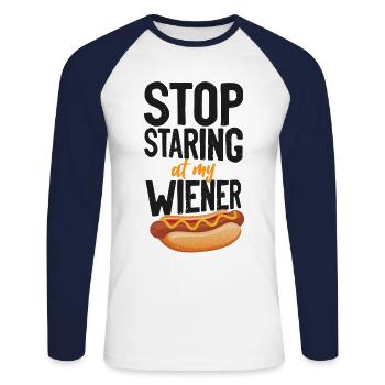 Hot Dog Adult Humor Pun Naughty - Unisex Baseballshirt langarm - Weiß/Navy - Vorne - Nik (191cm)