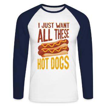 hot-dog adulte je veux juste tout - T-shirt baseball manches longues Homme - blanc/marine - Devant - Nik (191cm)