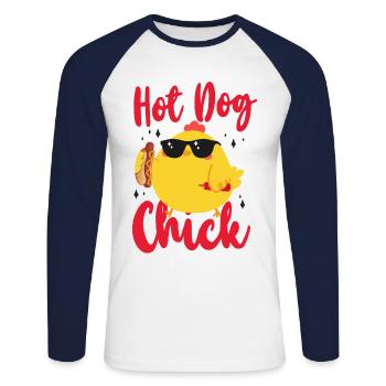 Hot Dog Adult Chicken Girl Hot Dog - Unisex Long Sleeve Baseball T-Shirt - white/navy - Front - Nik (191cm)