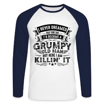 Opa Großvater Geschenkidee Become A Grumpy Old Man - T-shirt baseball manches longues Homme - blanc/marine - Devant - Nik (191cm)