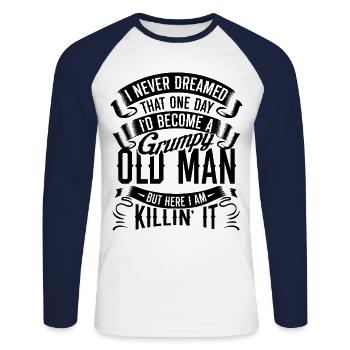 Opa Großvater Ruhestand Become A Grumpy Old Man - Unisex Baseballshirt langarm - Weiß/Navy - Vorne - Nik (191cm)