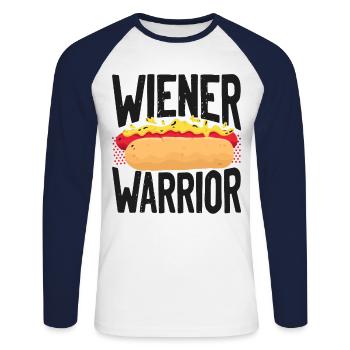 Hot Dog Adult Humor Pun Naughty - Unisex Baseballshirt langarm - Weiß/Navy - Vorne - Nik (191cm)