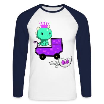 Dragon Enceinte Coquille D’oeuf Oeuf Éclosion Bébé - T-shirt baseball manches longues Homme - blanc/marine - Devant - Nik (191cm)